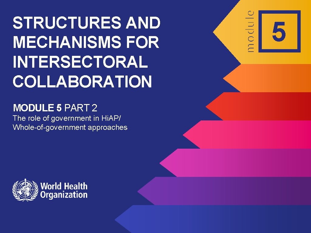 STRUCTURES AND MECHANISMS FOR INTERSECTORAL COLLABORATION MODULE 5 PART 2 The role of government