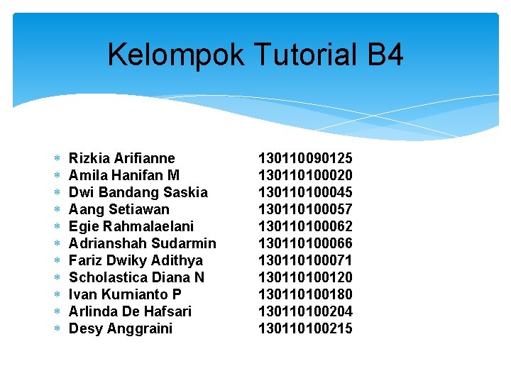 Kelompok Tutorial B 4 Rizkia Arifianne Amila Hanifan M Dwi Bandang Saskia Aang Setiawan