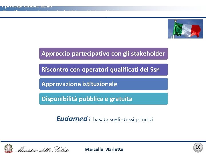 I principi chiave della Classificazione Nazionale dei Dispositivi medici Approccio partecipativo con gli stakeholder
