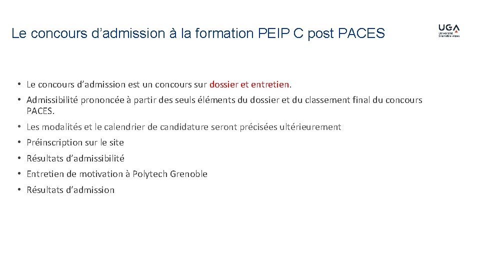 Le concours d’admission à la formation PEIP C post PACES • Le concours d’admission