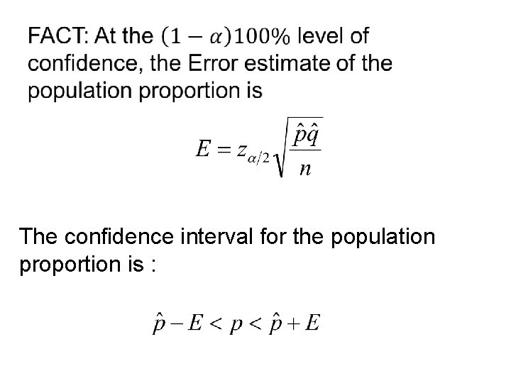 The confidence interval for the population proportion is : 
