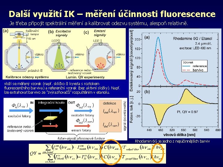Další využití IK – měření účinnosti fluorescence Je třeba připojit spektrální měření a kalibrovat