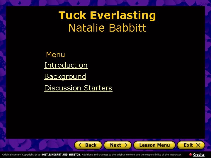 Tuck Everlasting Natalie Babbitt Menu Introduction Background Discussion Starters 