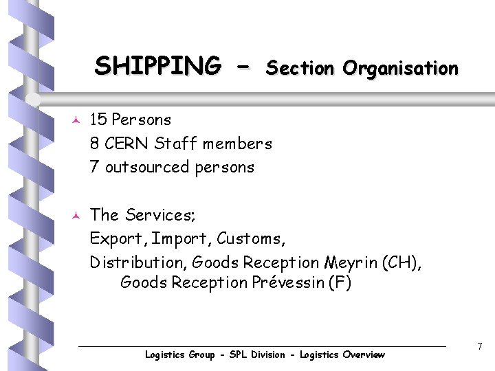 SHIPPING © © - Section Organisation 15 Persons 8 CERN Staff members 7 outsourced