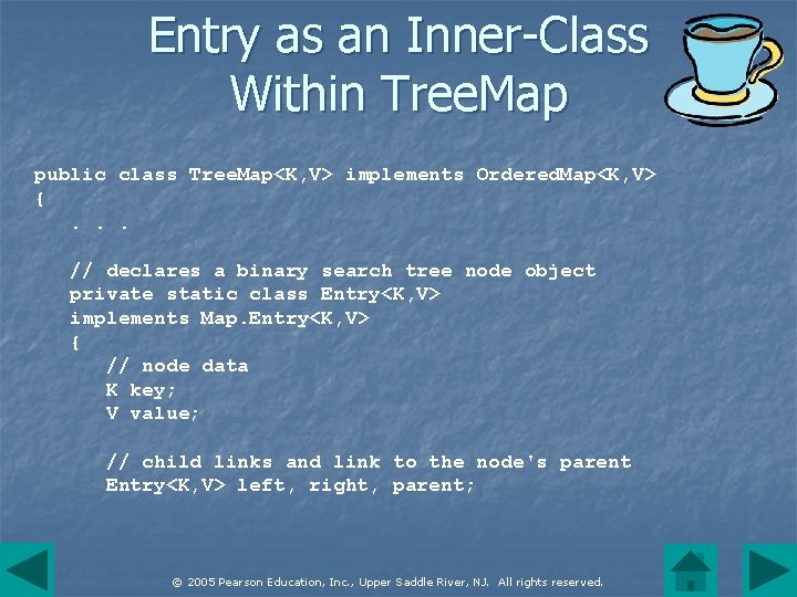 Entry as an Inner-Class Within Tree. Map public class Tree. Map<K, V> implements Ordered.
