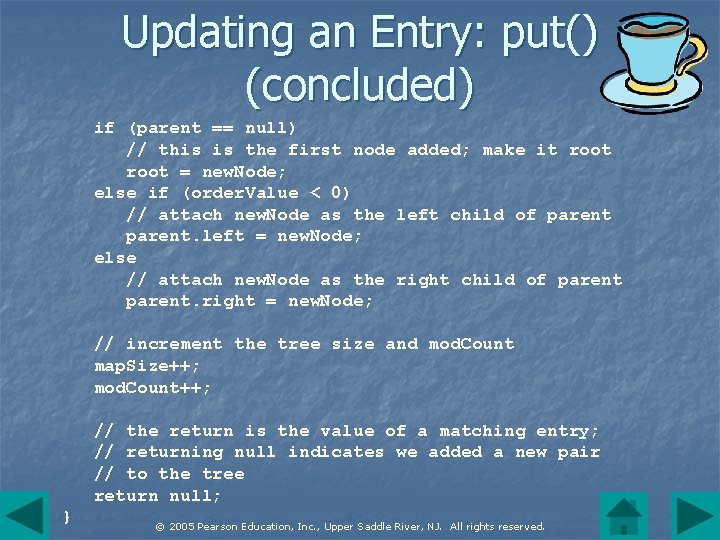 Updating an Entry: put() (concluded) if (parent == null) // this is the first