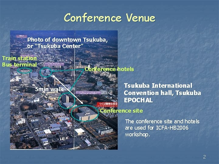 Conference Venue Photo of downtown Tsukuba, or “Tsukuba Center” Train station Bus terminal 5