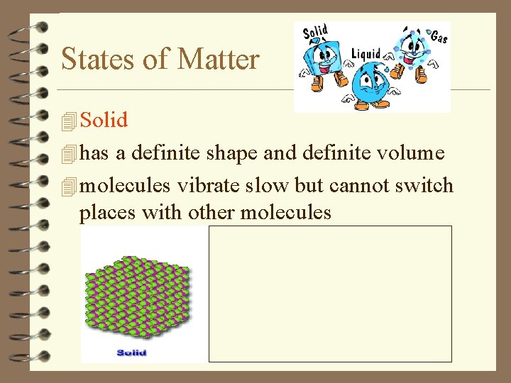 States of Matter 4 Solid 4 has a definite shape and definite volume 4