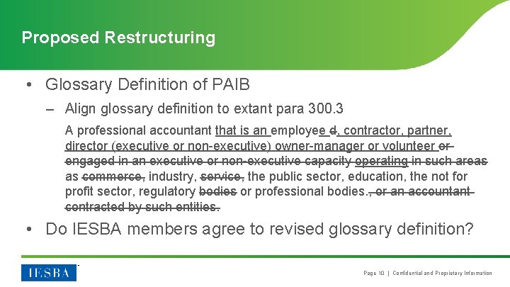 Proposed Restructuring • Glossary Definition of PAIB – Align glossary definition to extant para