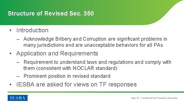 Structure of Revised Sec. 350 • Introduction – Acknowledge Bribery and Corruption are significant