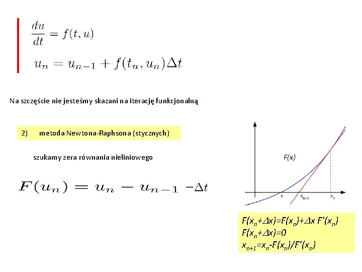 Na szczęście nie jesteśmy skazani na iterację funkcjonalną 2) metoda Newtona-Raphsona (stycznych) szukamy zera