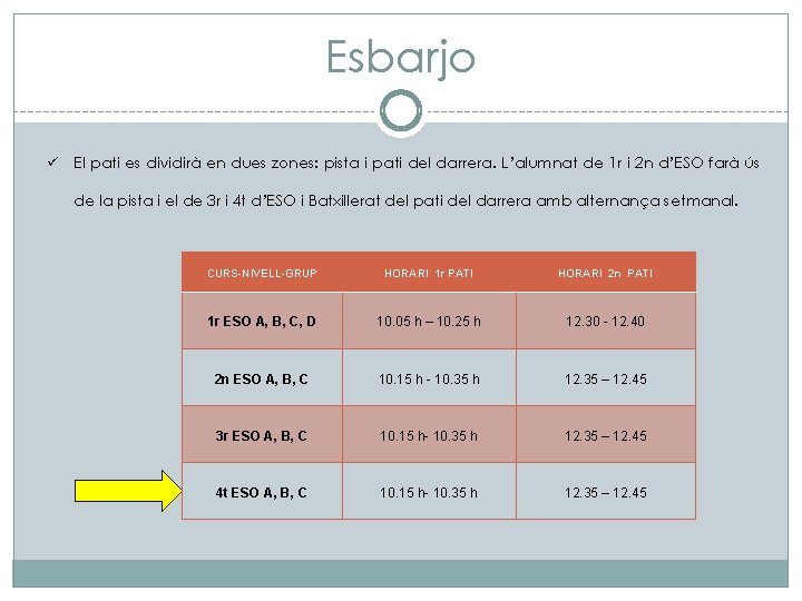 Esbarjo ü El pati es dividirà en dues zones: pista i pati del darrera.