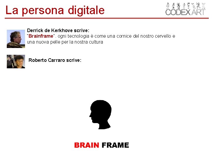 La persona digitale Derrick de Kerkhove scrive: “Brainframe”. ogni tecnologia è come una cornice