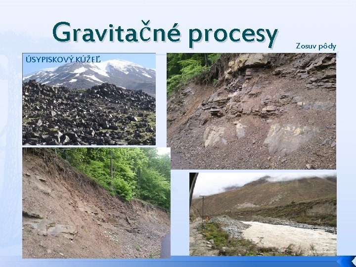 Gravitačné procesy ÚSYPISKOVÝ KÚŽEĽ Zosuv pôdy 