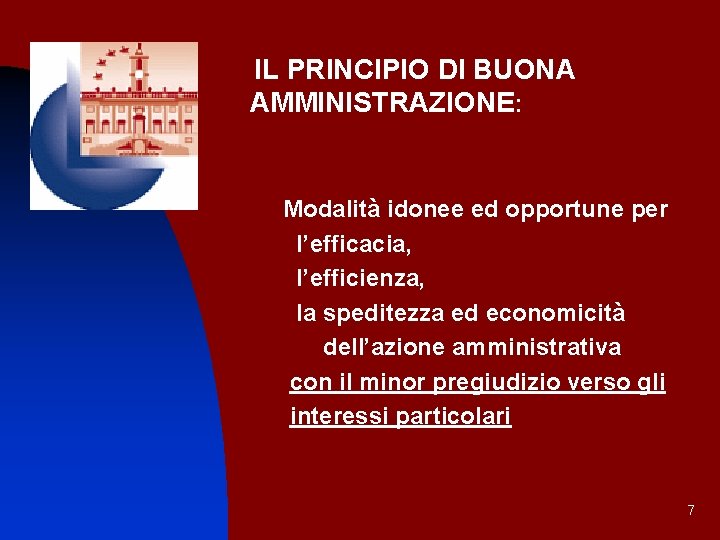 IL PRINCIPIO DI BUONA AMMINISTRAZIONE: Modalità idonee ed opportune per l’efficacia, l’efficienza, la speditezza