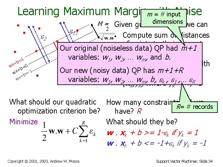Learning Maximum Marginmwith Noise = # input e 2 =1 b x+ w 0
