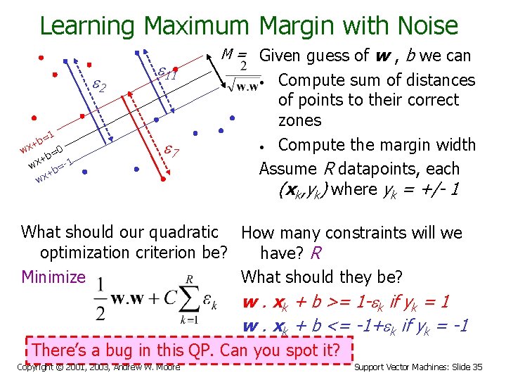 Learning Maximum Margin with Noise e 2 =1 b x+ w 0 b= +