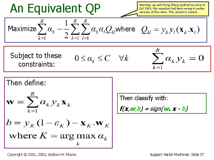 An Equivalent QP Maximize Warning: up until Rong Zhang spotted my error in Oct