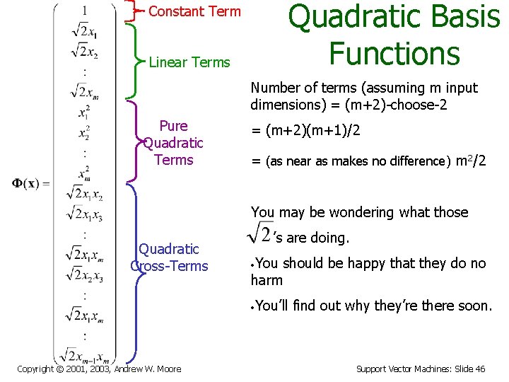 Quadratic Basis Functions Constant Term Linear Terms Number of terms (assuming m input dimensions)