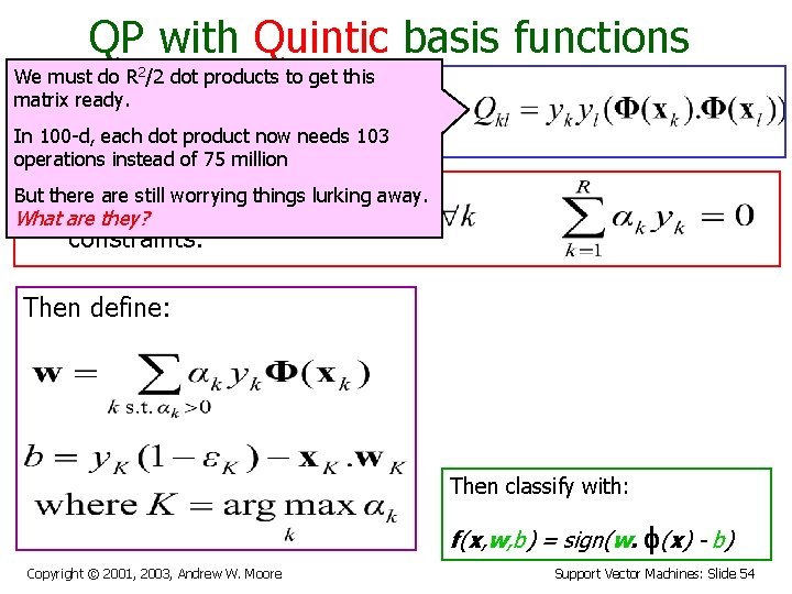 QP with Quintic basis functions We must do R 2/2 dot products to get