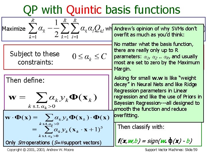 QP with Quintic basis functions Maximize Subject to these constraints: Then define: where Andrew’s