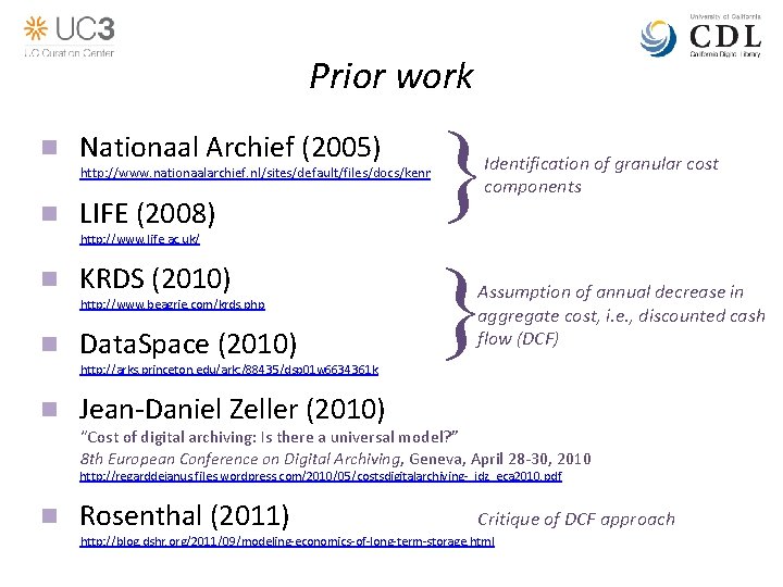 Prior work n Nationaal Archief (2005) } } Identification of granular cost components http: