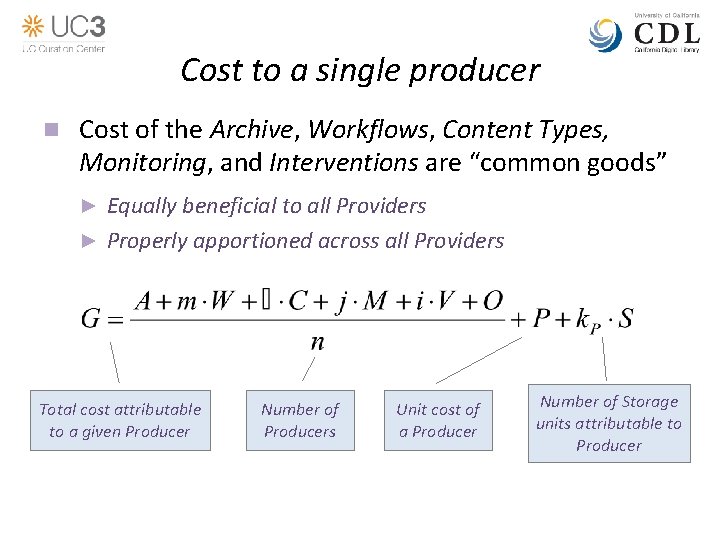 Cost to a single producer n Cost of the Archive, Workflows, Content Types, Monitoring,