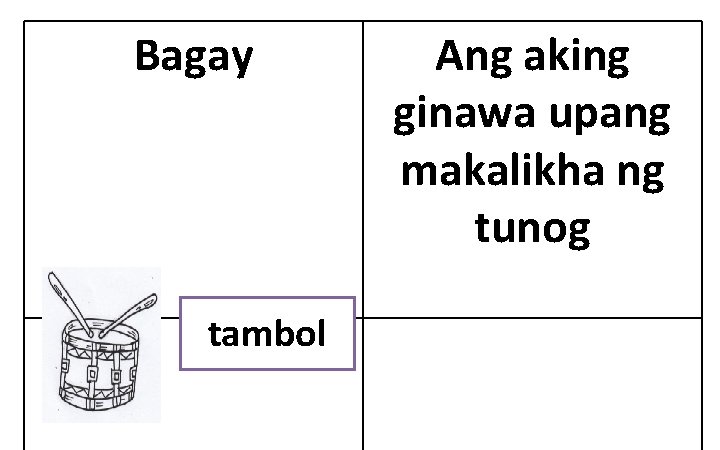 Bagay tambol Ang aking ginawa upang makalikha ng tunog 