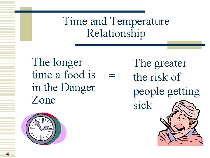 Time and Temperature Relationship The longer time a food is in the Danger Zone