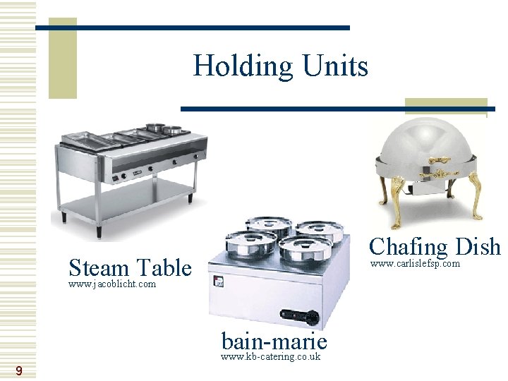 Holding Units Chafing Dish www. carlislefsp. com Steam Table www. jacoblicht. com bain-marie www.