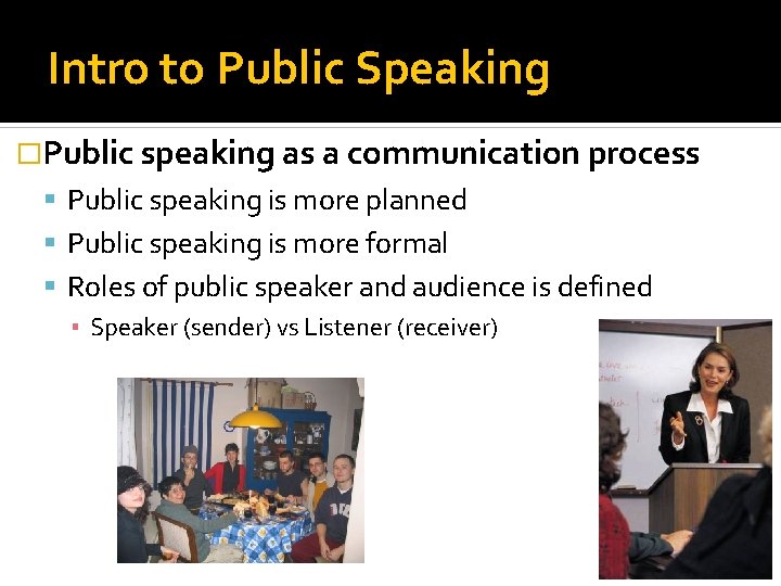 Intro to Public Speaking �Public speaking as a communication process Public speaking is more