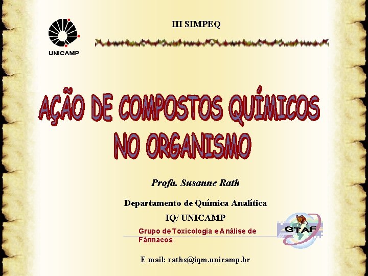 III SIMPEQ Profa Susanne Rath Departamento de Qumica