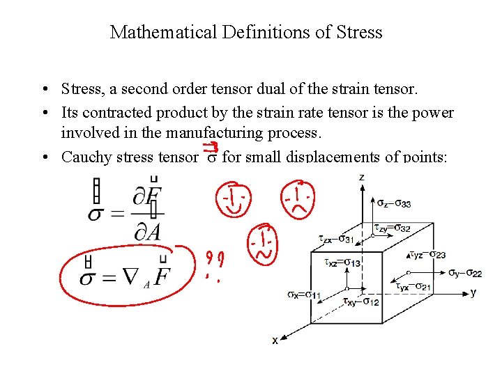 Mathematical Definitions of Stress • Stress, a second order tensor dual of the strain