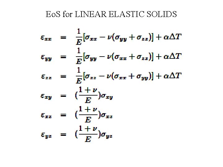 Eo. S for LINEAR ELASTIC SOLIDS 