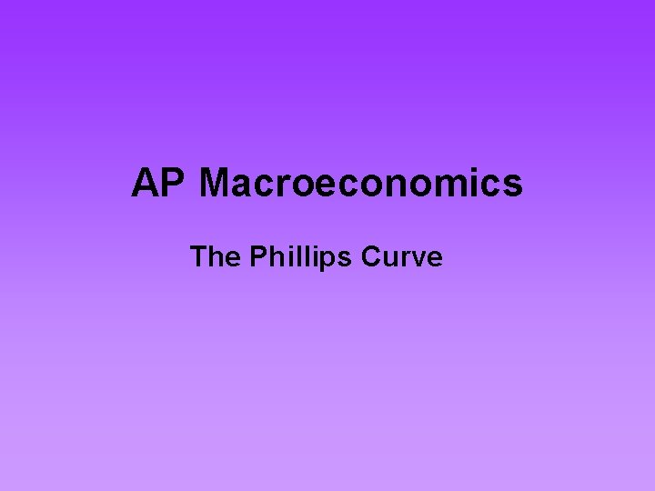 AP Macroeconomics The Phillips Curve 