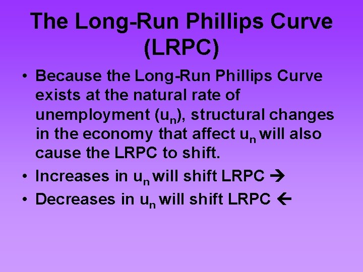 The Long-Run Phillips Curve (LRPC) • Because the Long-Run Phillips Curve exists at the