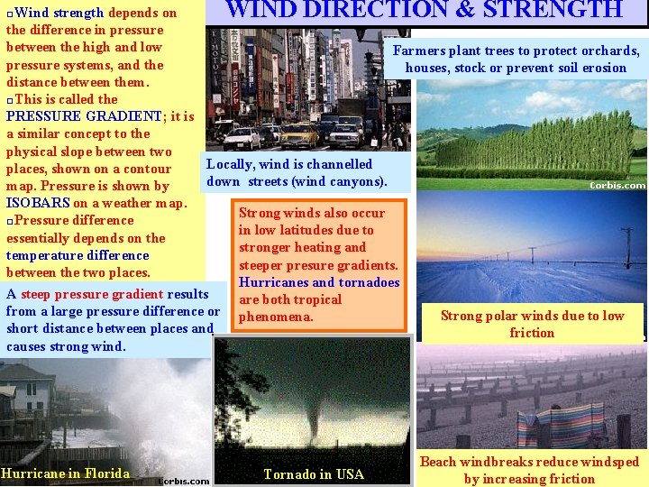 WIND DIRECTION & STRENGTH Wind strength depends on the difference in pressure between the