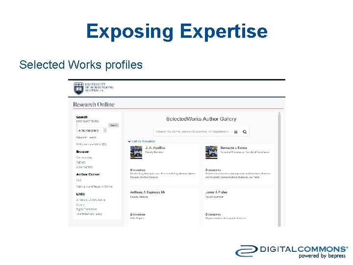Exposing Expertise Selected Works profiles 