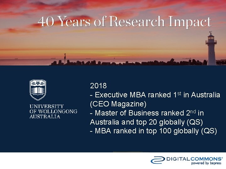 Impact 2018 - Executive MBA ranked 1 st in Australia (CEO Magazine) - Master