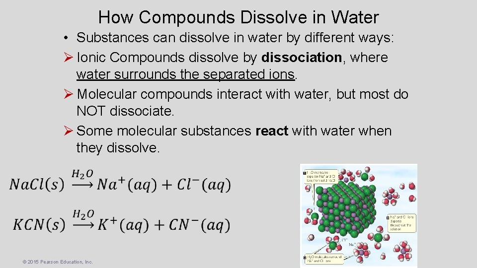 How Compounds Dissolve in Water • Substances can dissolve in water by different ways: