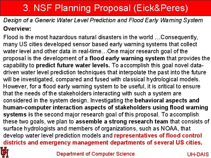 3. NSF Planning Proposal (Eick&Peres) Design of a Generic Water Level Prediction and Flood