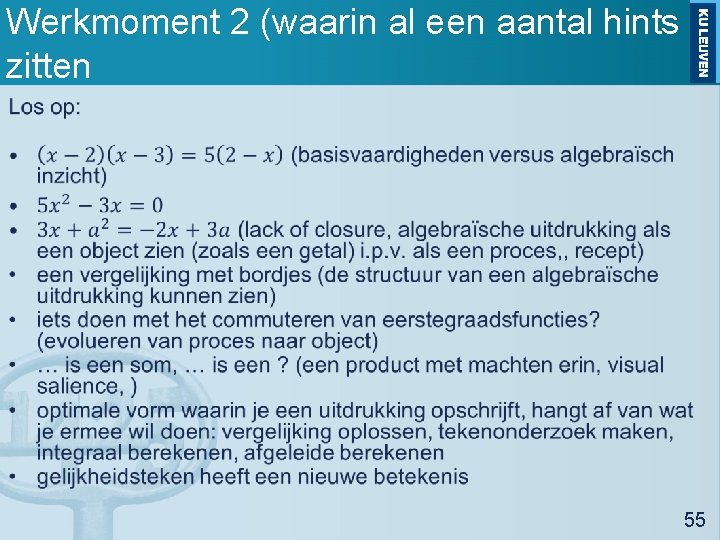 Werkmoment 2 (waarin al een aantal hints zitten • 55 