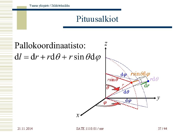 Vaasan yliopisto / Sähkötekniikka Pituusalkiot rsinq q j 21. 11. 2014 SATE. 1110. 01