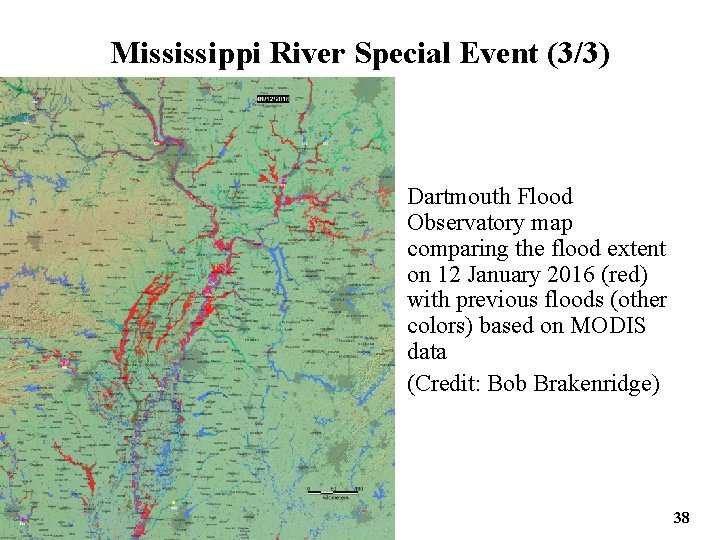 Mississippi River Special Event (3/3) Dartmouth Flood Observatory map comparing the flood extent on