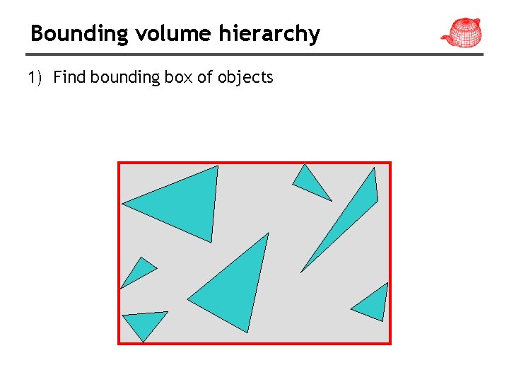 Bounding volume hierarchy 1) Find bounding box of objects 