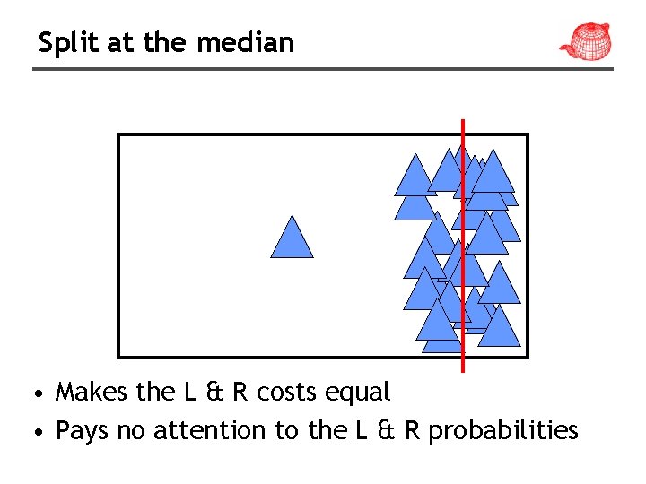 Split at the median • Makes the L & R costs equal • Pays
