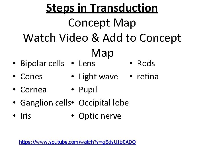  • • • Steps in Transduction Concept Map Watch Video & Add to