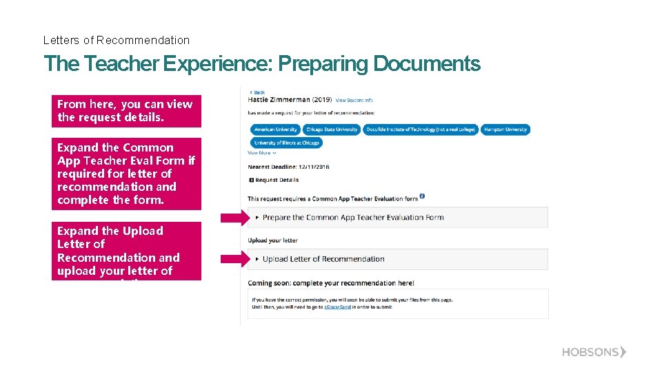 Letters of Recommendation The Teacher Experience: Preparing Documents From here, you can view the