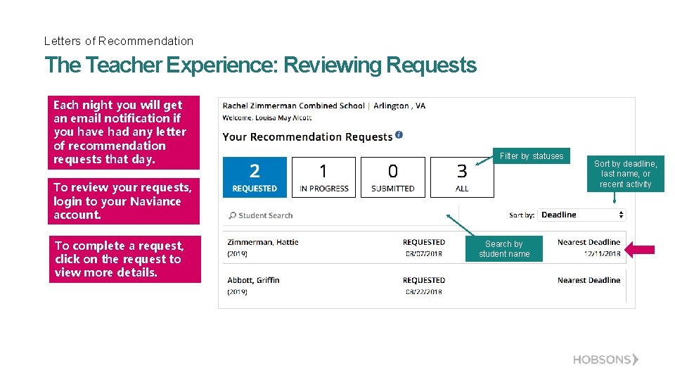 Letters of Recommendation The Teacher Experience: Reviewing Requests Each night you will get an