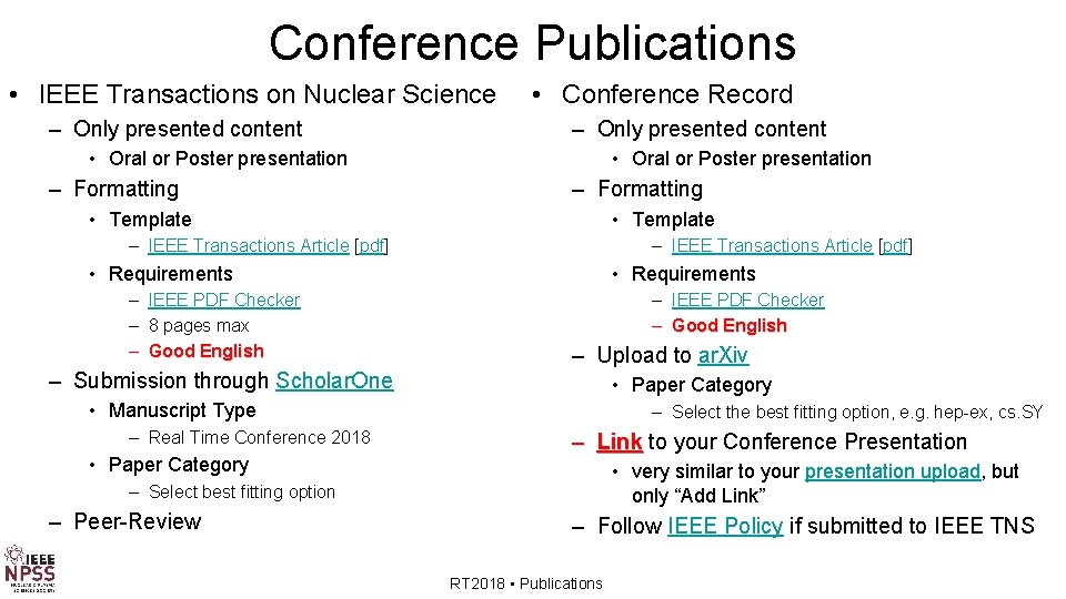 Publication in the Conference Record and in Transactions